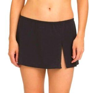 PERRY ELLIS Y2K Hipster Swim Skirt Bikini Bottoms Black w Silver Metal Logo M
